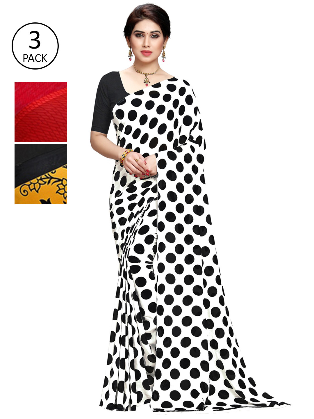 

KALINI Pack Of 3 Printed Saree, White