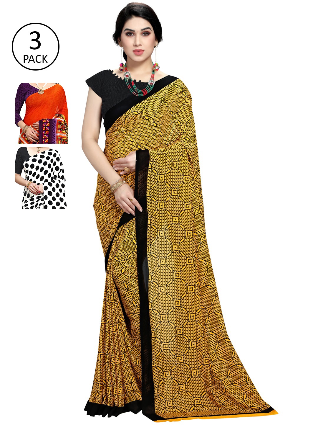 

KALINI Women Pack of 3 Printed Sarees, White
