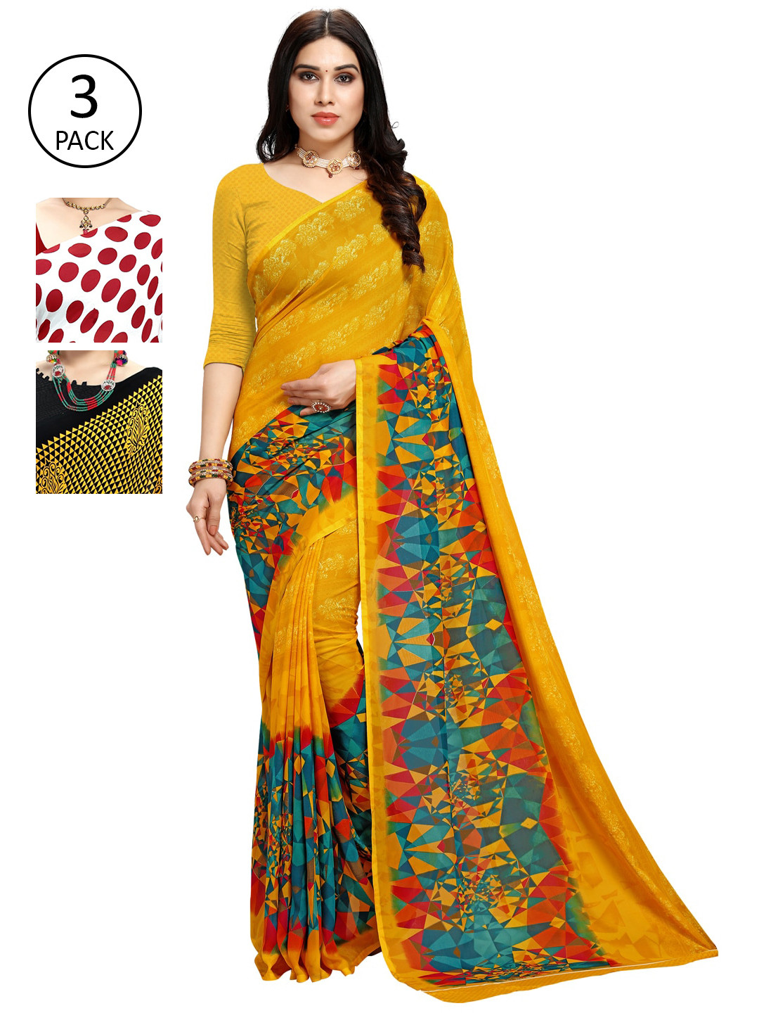 

KALINI Pack of 3 Printed Sarees, Multi