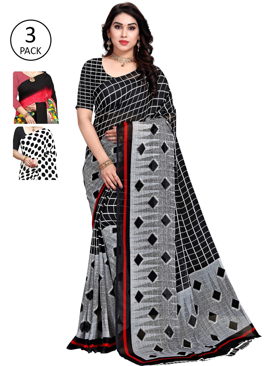 

ANAND SAREES Pack Of Three Printed Saree, White