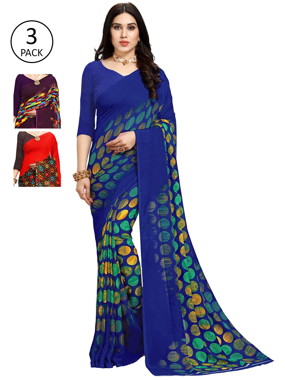 

KALINI Multicoloured Pack of 3 Printed Saree, Multi