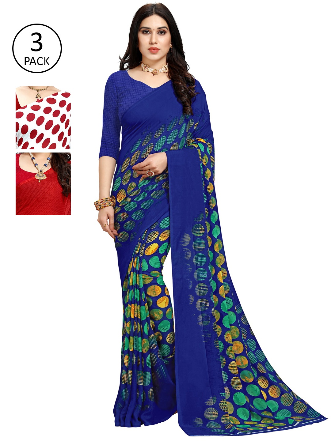 

ANAND SAREES Pack of 3 Printed Sarees, Multi