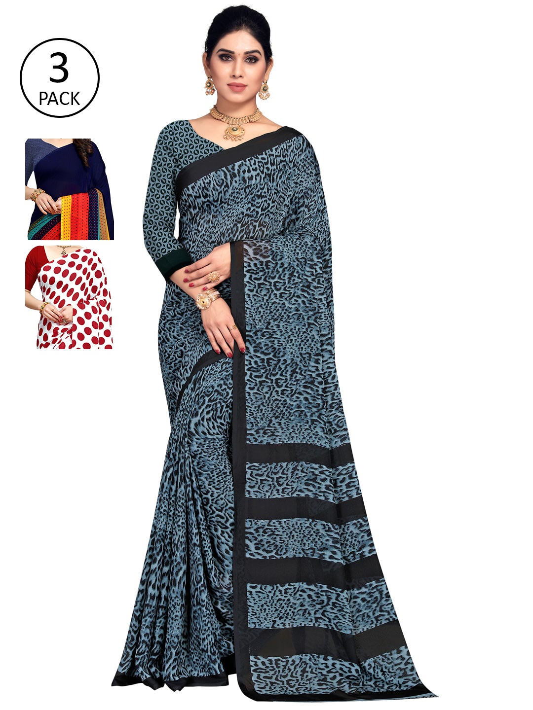 

KALINI Multi Pack of 3 Printed Saree