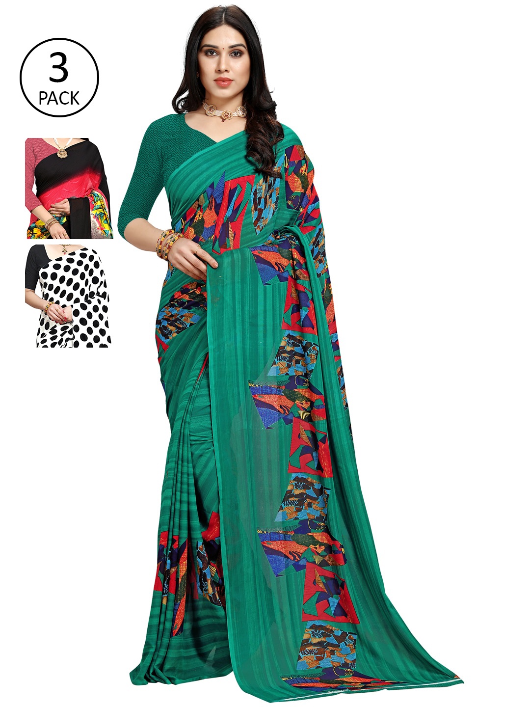 

KALINI Pack of 3 Printed Sarees, Multi