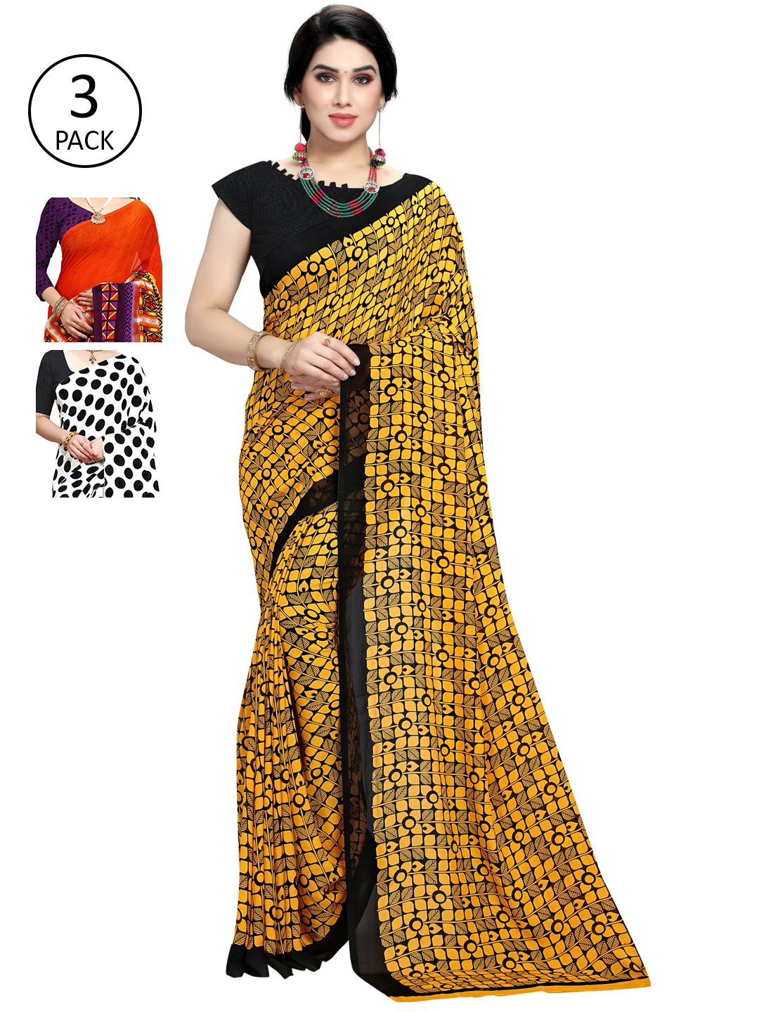 

KALINI Pack Of Three Printed Saree, White
