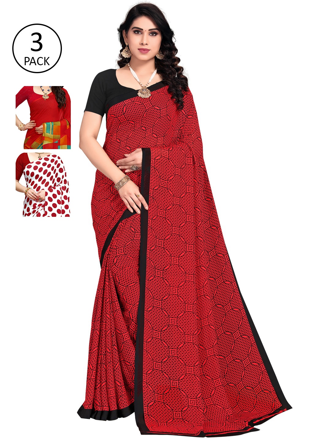 

KALINI Pack of 3 Printed Sarees, Multi