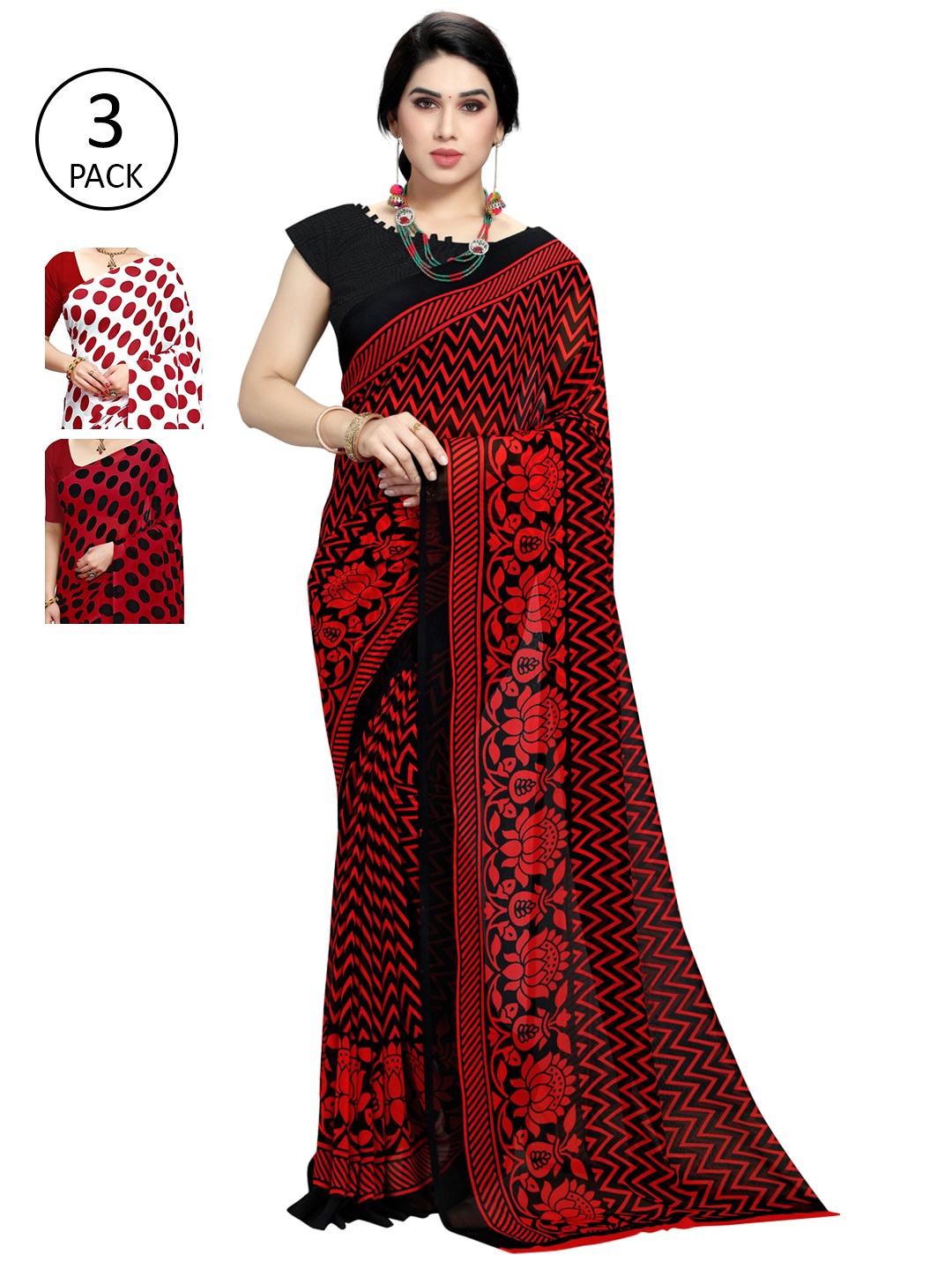 

KALINI Pack of 3 Printed Sarees, Multi