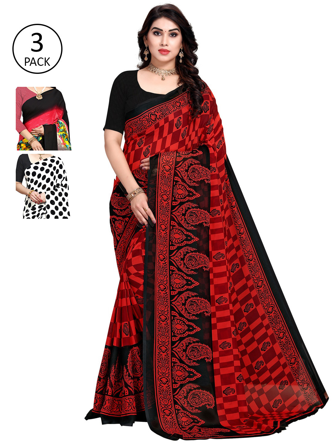 

KALINI Pack of 3 Printed Sarees, Multi