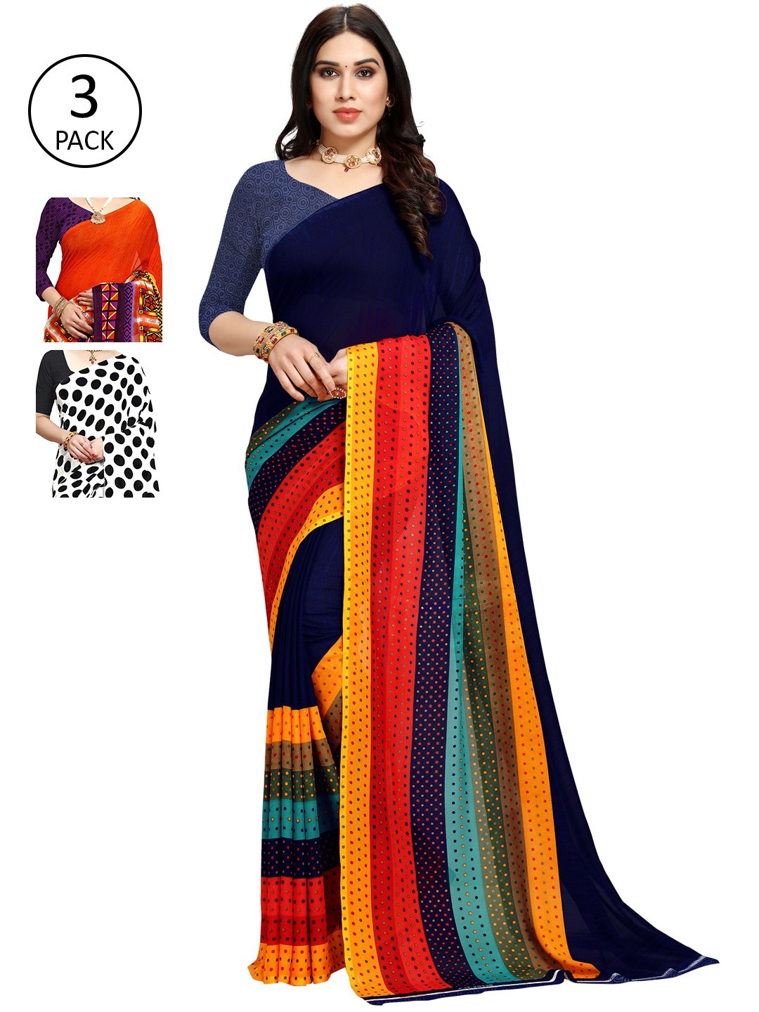 

KALINI Pack Of Three Printed Saree, White