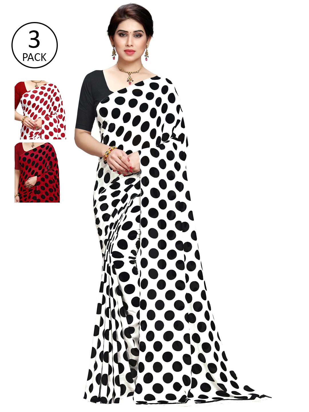

ANAND SAREES Women Women Pack of 3 Printed Sarees, Red