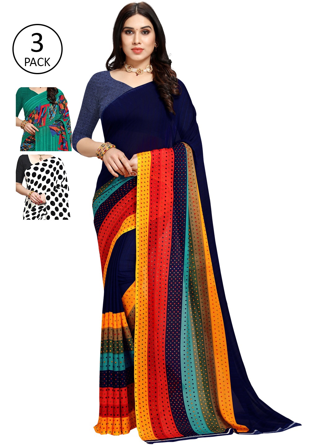 

KALINI Pack Of 3 Printed Saree, White
