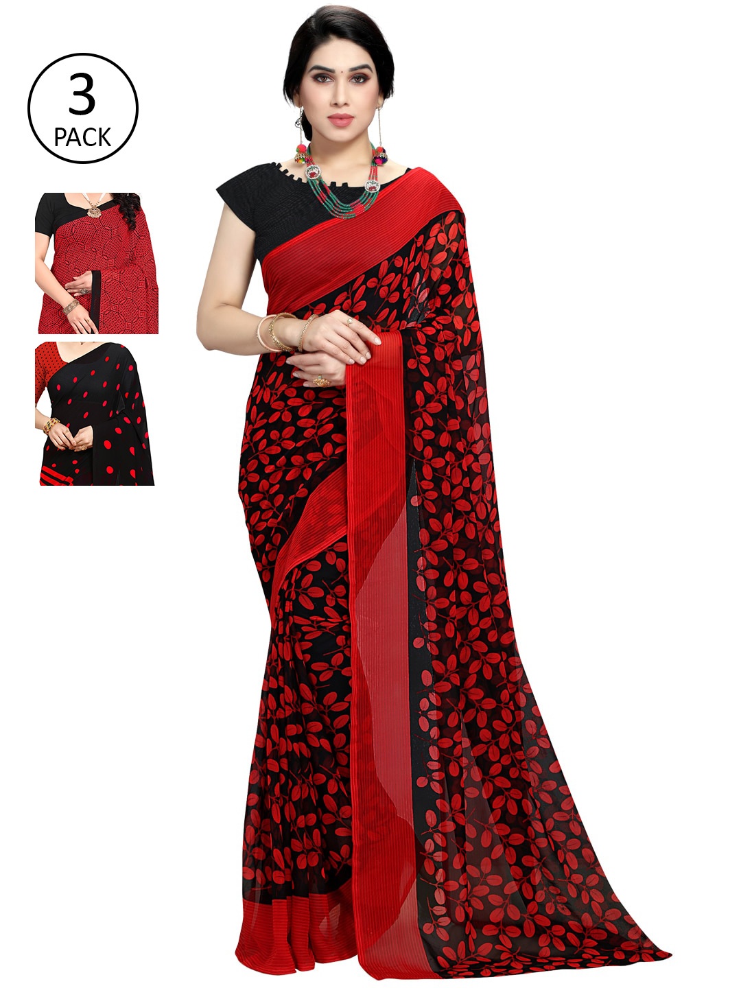 

KALINI Pack of 3 Printed Sarees, Multi