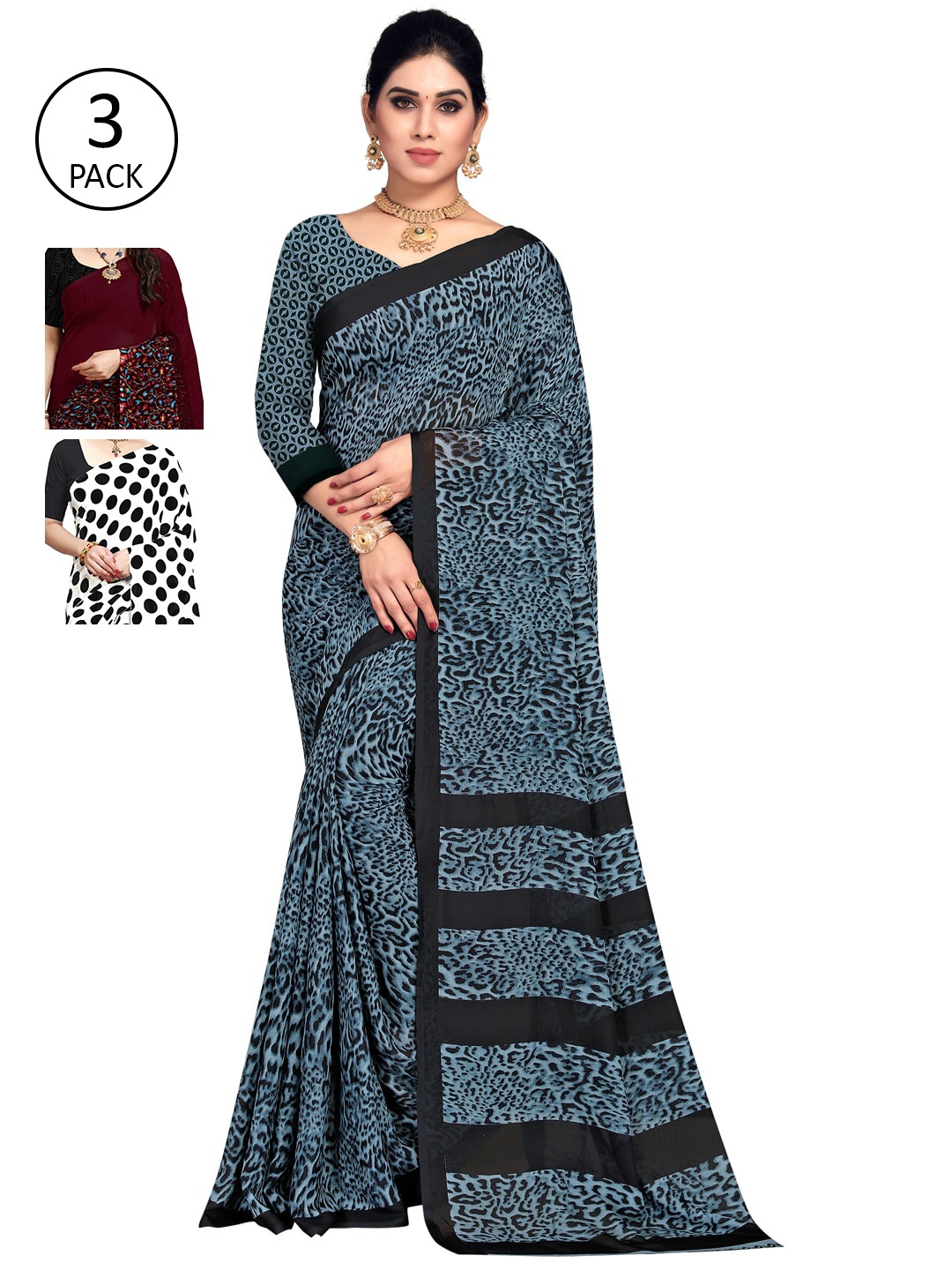 

ANAND SAREES Pack of 3 Printed Sarees, Multi