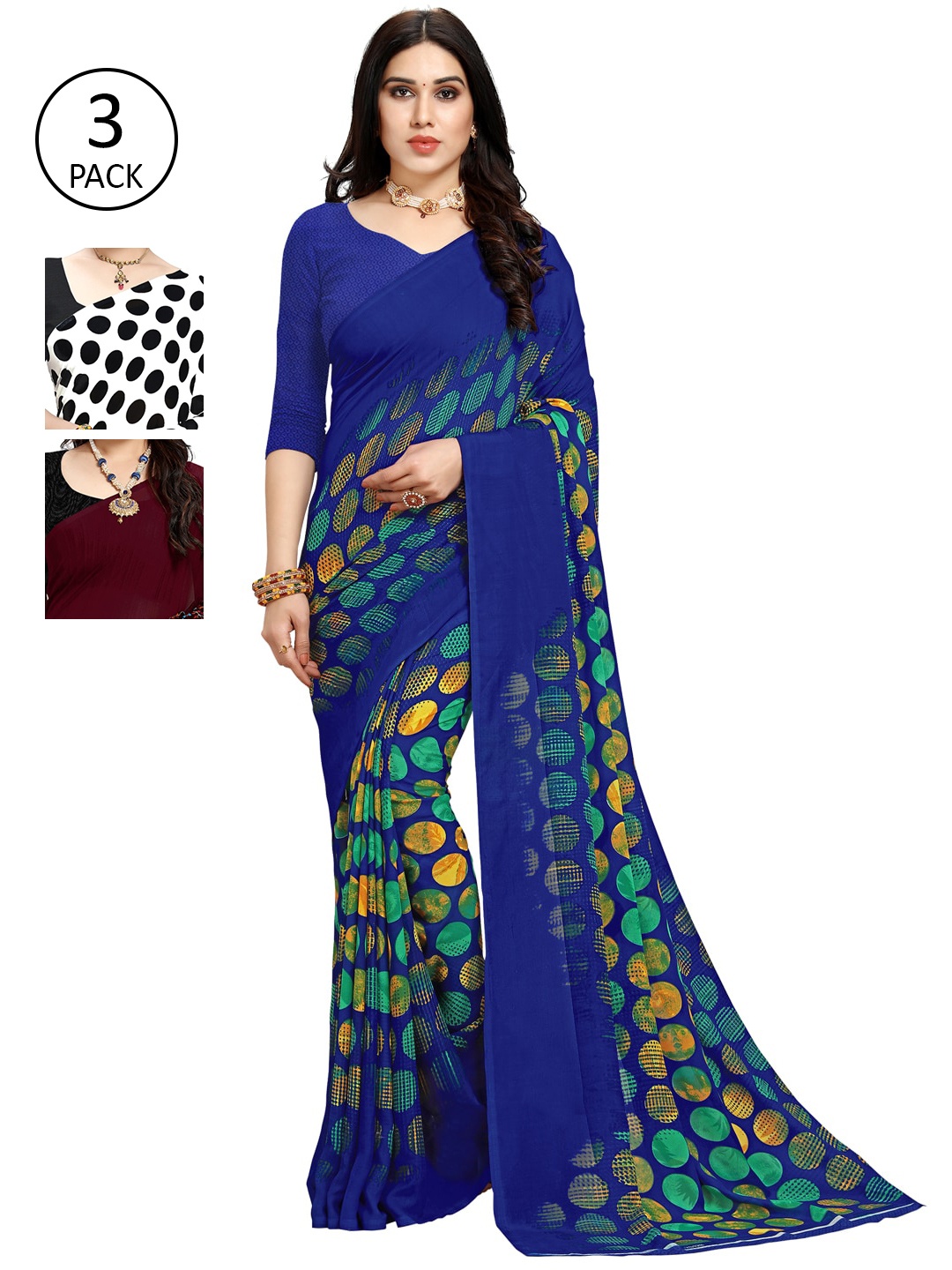 

ANAND SAREES Pack Of 3 Multicoloured Printed Sarees, Multi