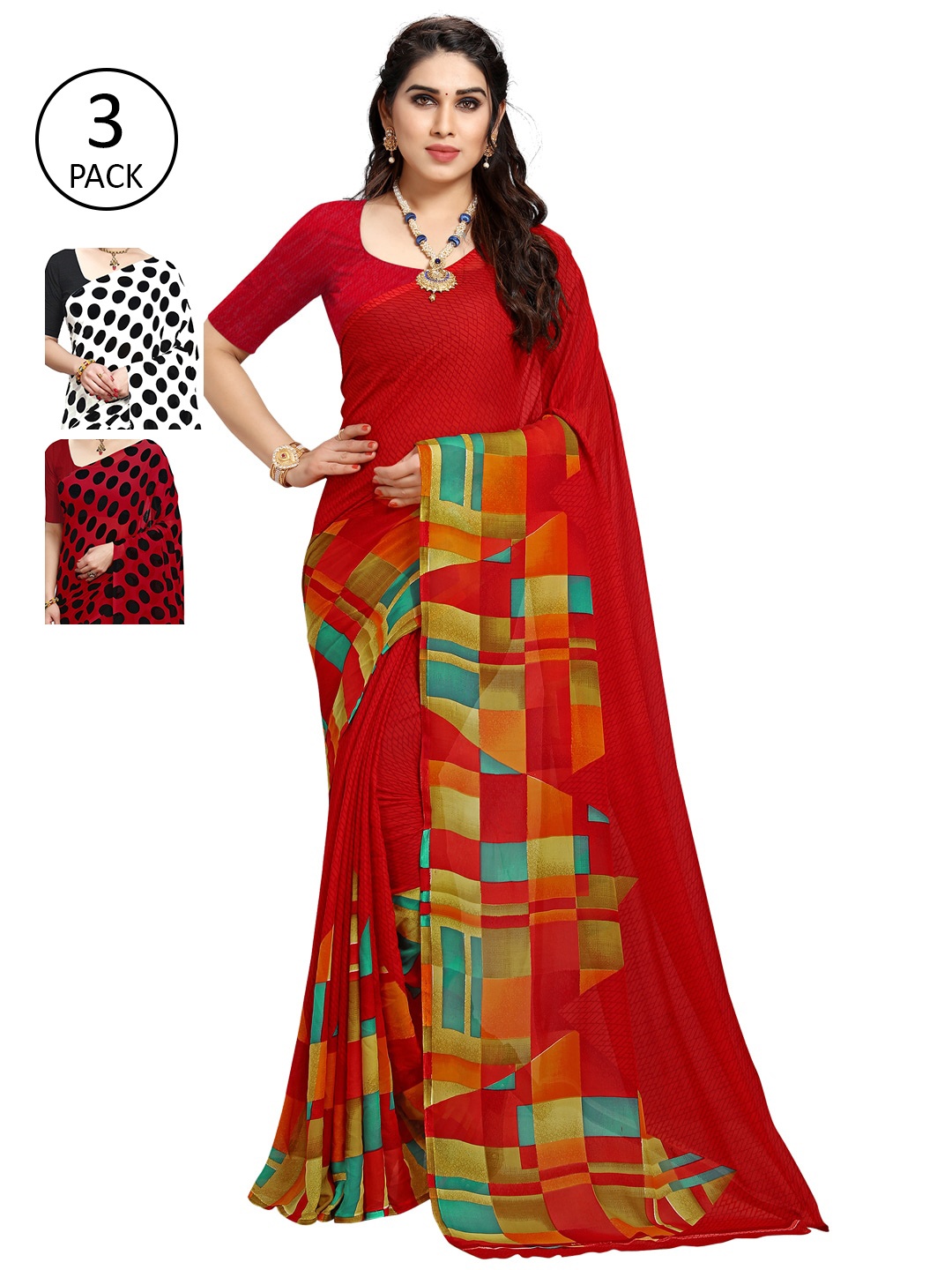 

ANAND SAREES Pack of 3 Printed Sarees, Multi