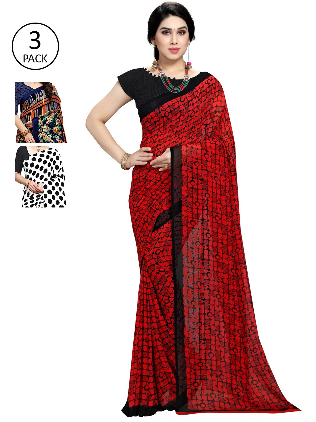 

KALINI Pack Of Three Printed Saree, White