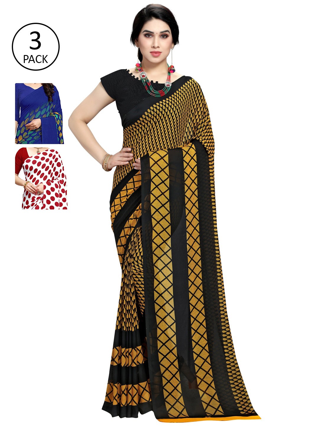 

KALINI Multicoloured Pack of 3 Printed Saree, Multi