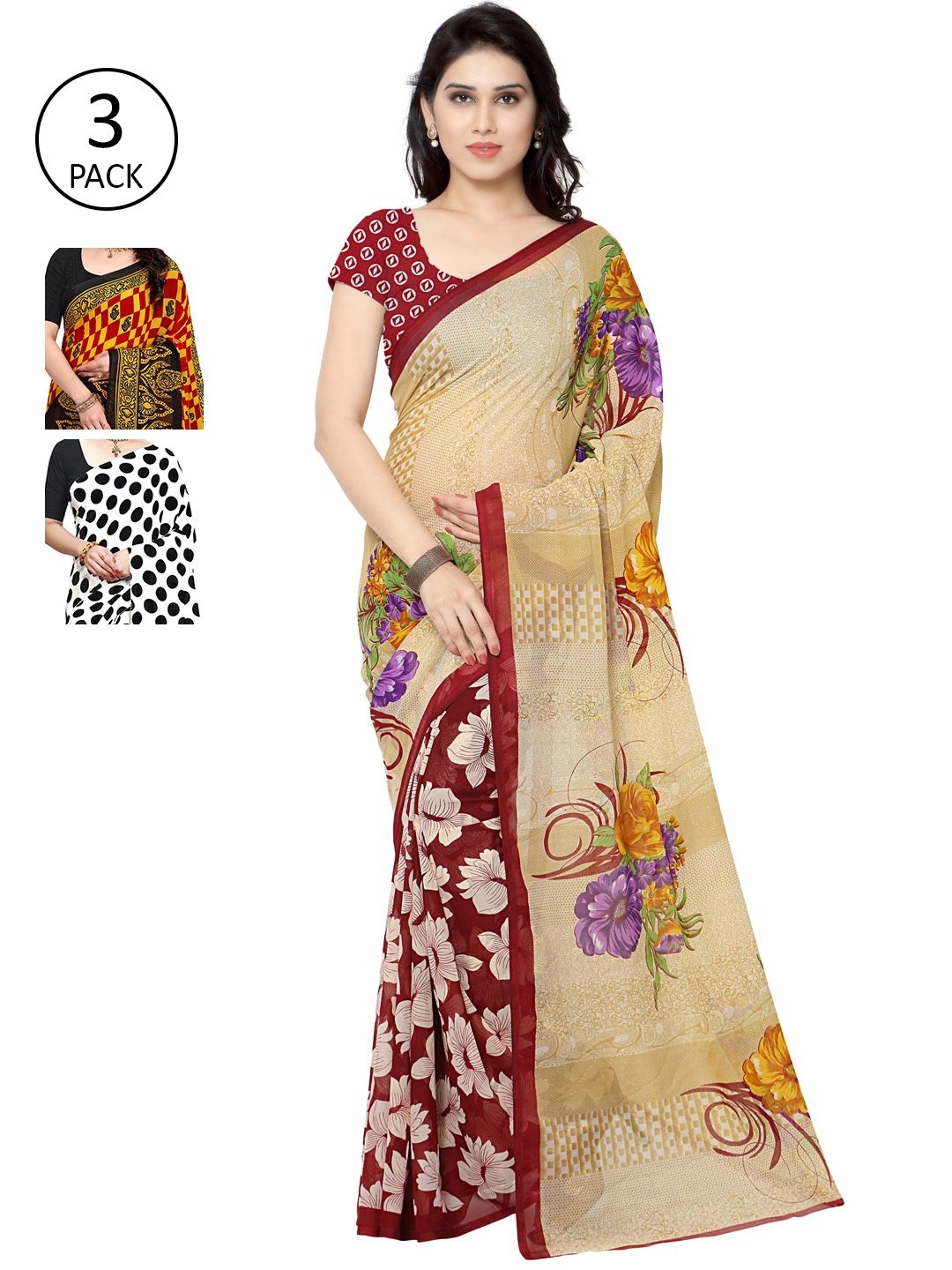 

KALINI Pack Of 3 Saree, White