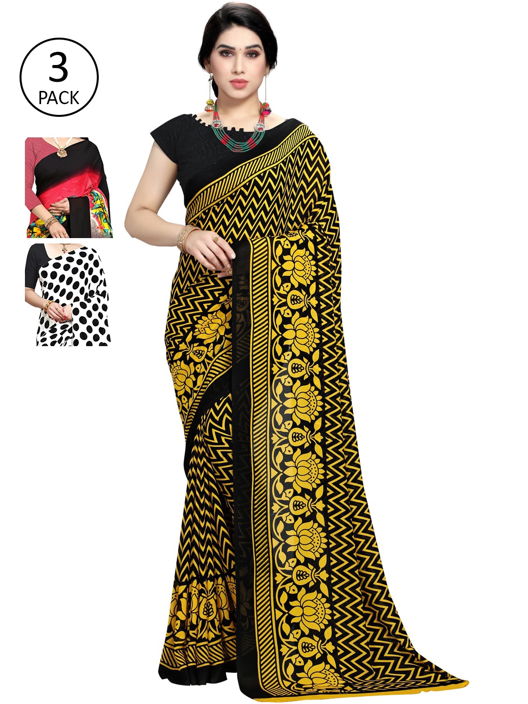 ANAND SAREES Women Pack of 3 Printed Sarees, White