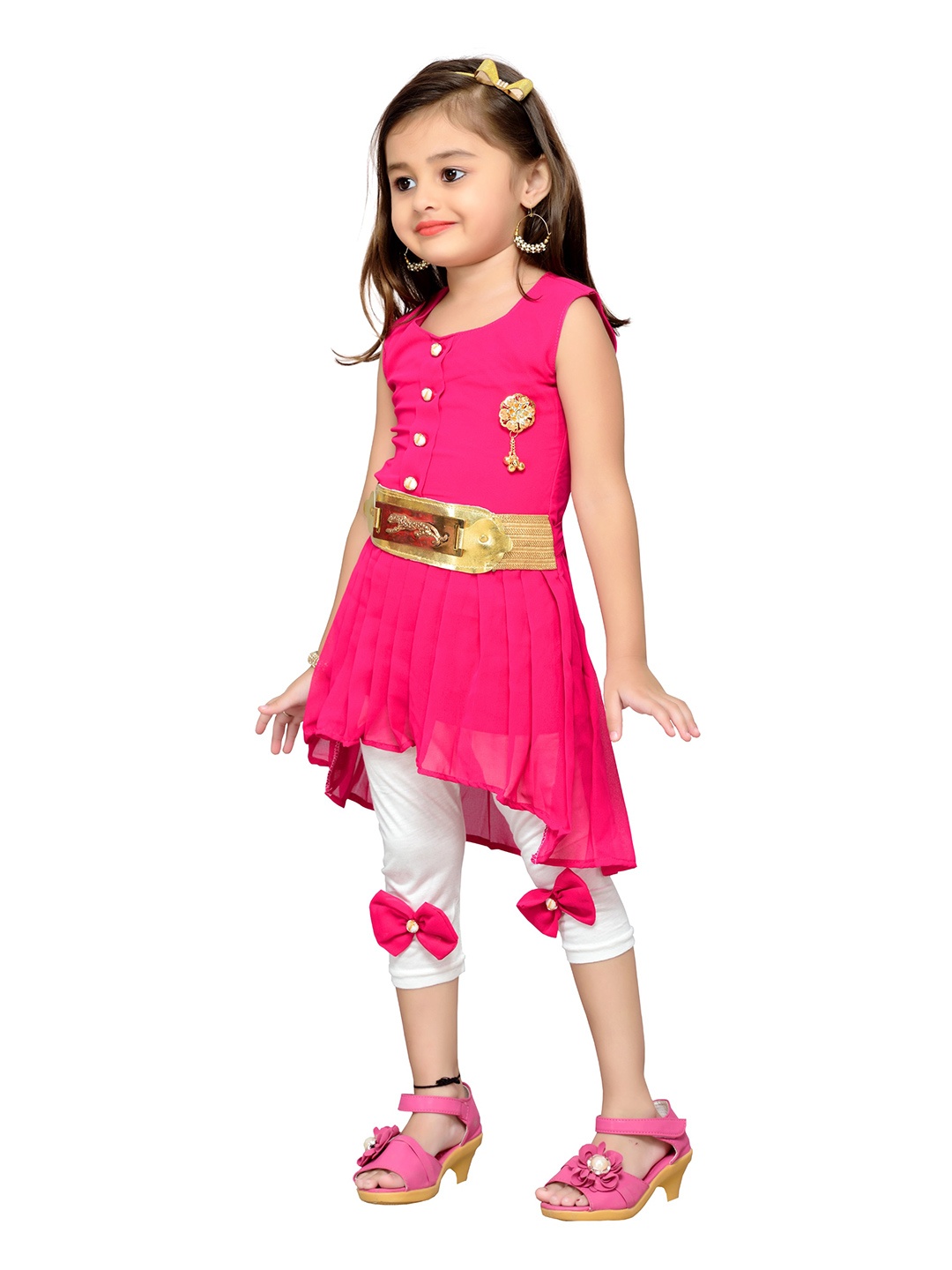 

ADIVA Girls Pink & White Top with Leggings
