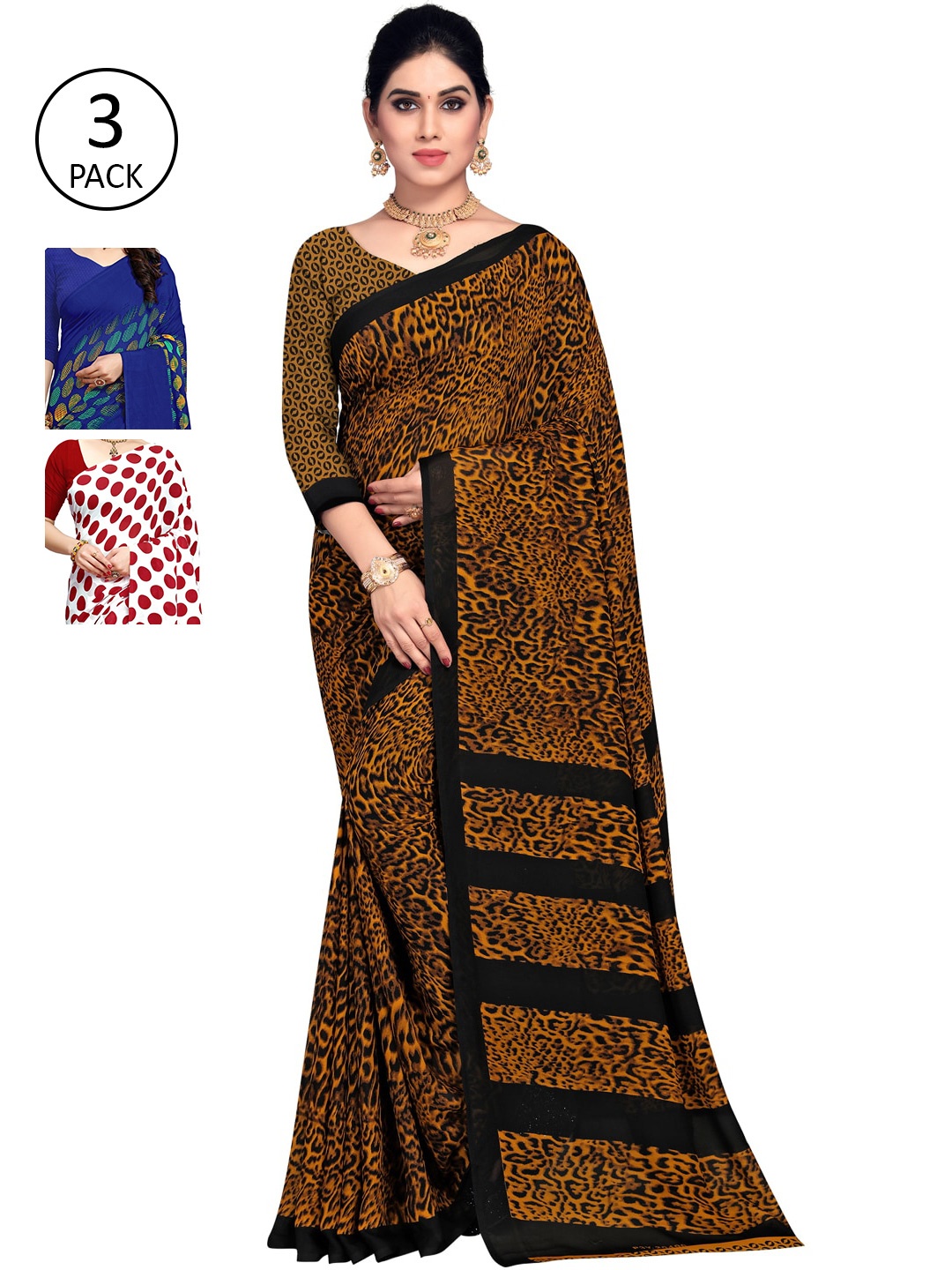 

ANAND SAREES Pack Of 3 Yellow & Blue & Black Printed Sarees