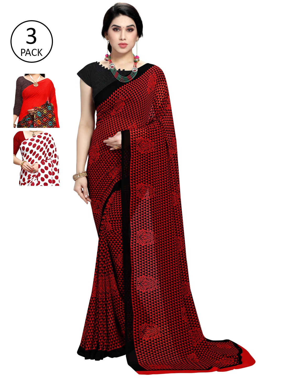 

KALINI Pack of 3 Poly Georgette Sarees, White