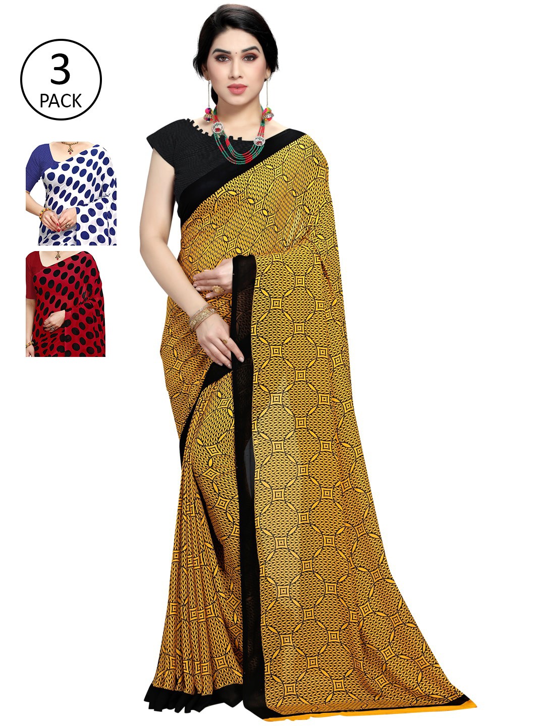 

KALINI Women Women Pack of 3 Printed Sarees, Red