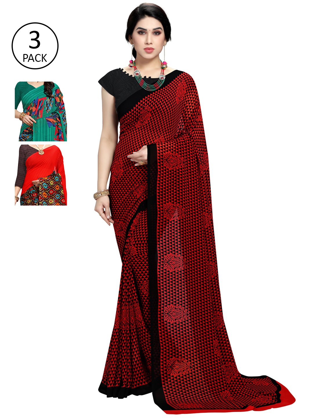 

KALINI Pack Of 3 Multicoloured Poly Georgette Sarees, Multi