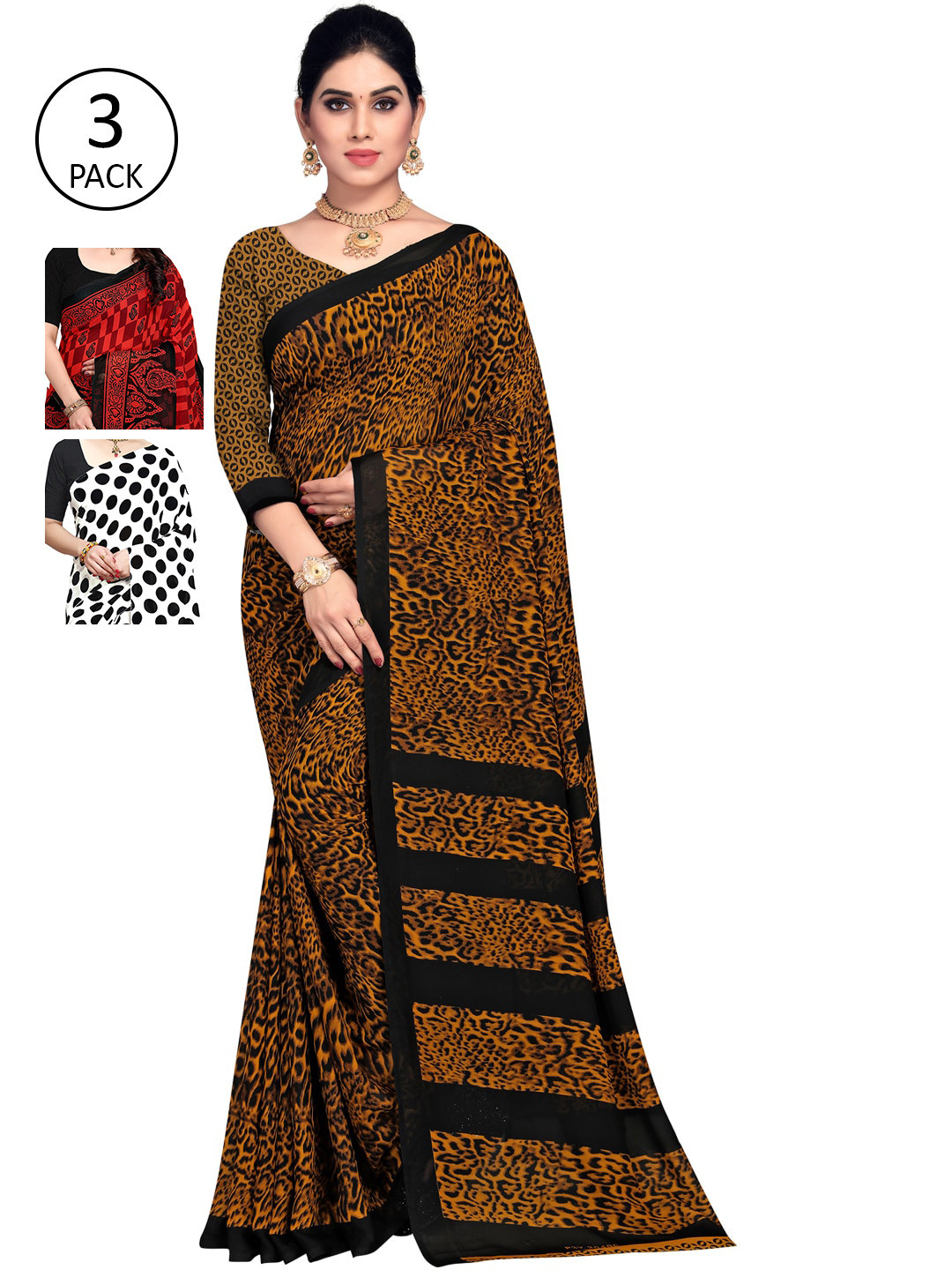 

KALINI Pack Of 3 Sarees, Mustard