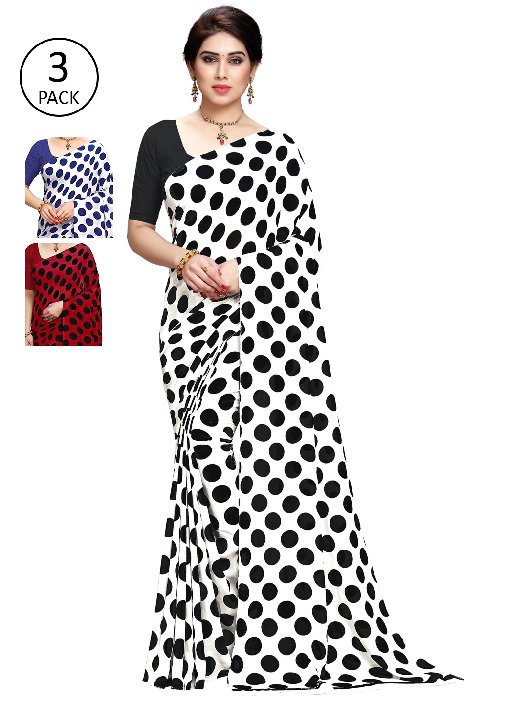 

KALINI Pack of 3 Printed Sarees, Black