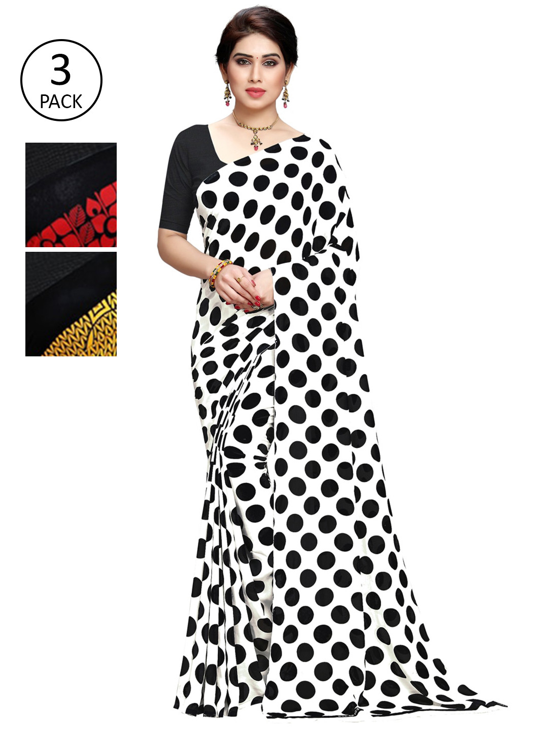 

KALINI Pack Of 3 Printed Saree, White