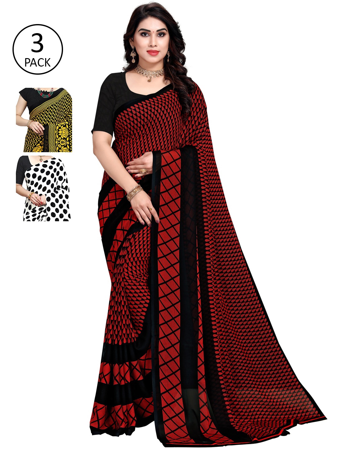 

ANAND SAREES White & Red Pack of 3 Printed Sarees