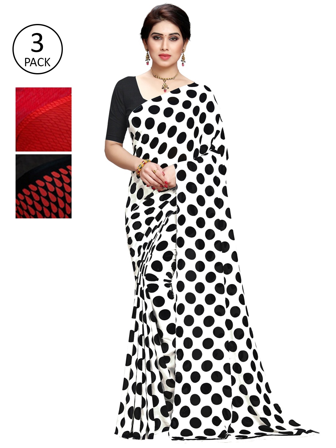 

KALINI Pack Of 3 Printed Sarees, White