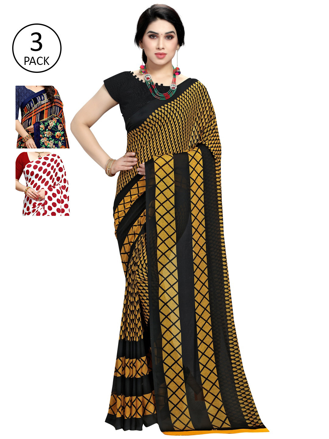 

KALINI Pack Of 3 Multicoloured Printed Sarees, Multi