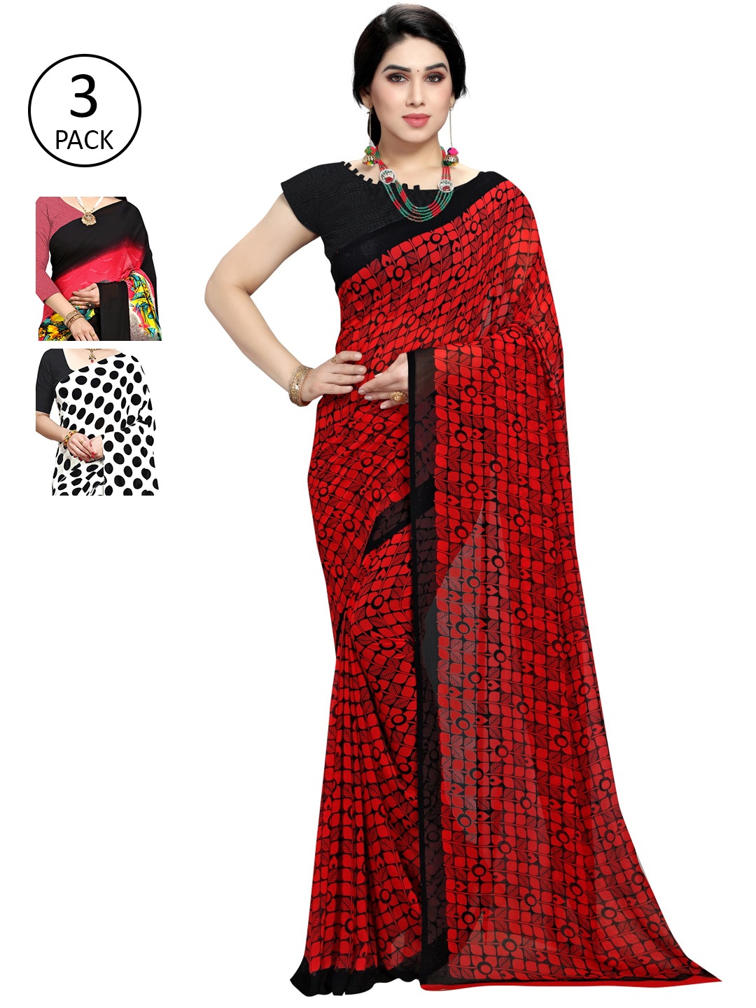 

KALINI Pack of 3 Printed Saree, Multi