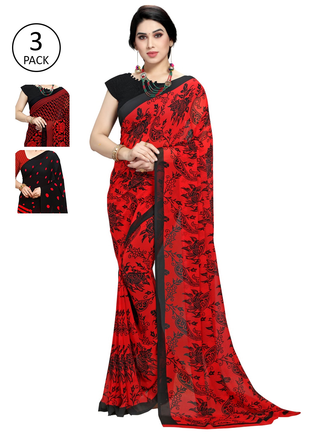 

KALINI Pack of 3 Printed Sarees, Multi