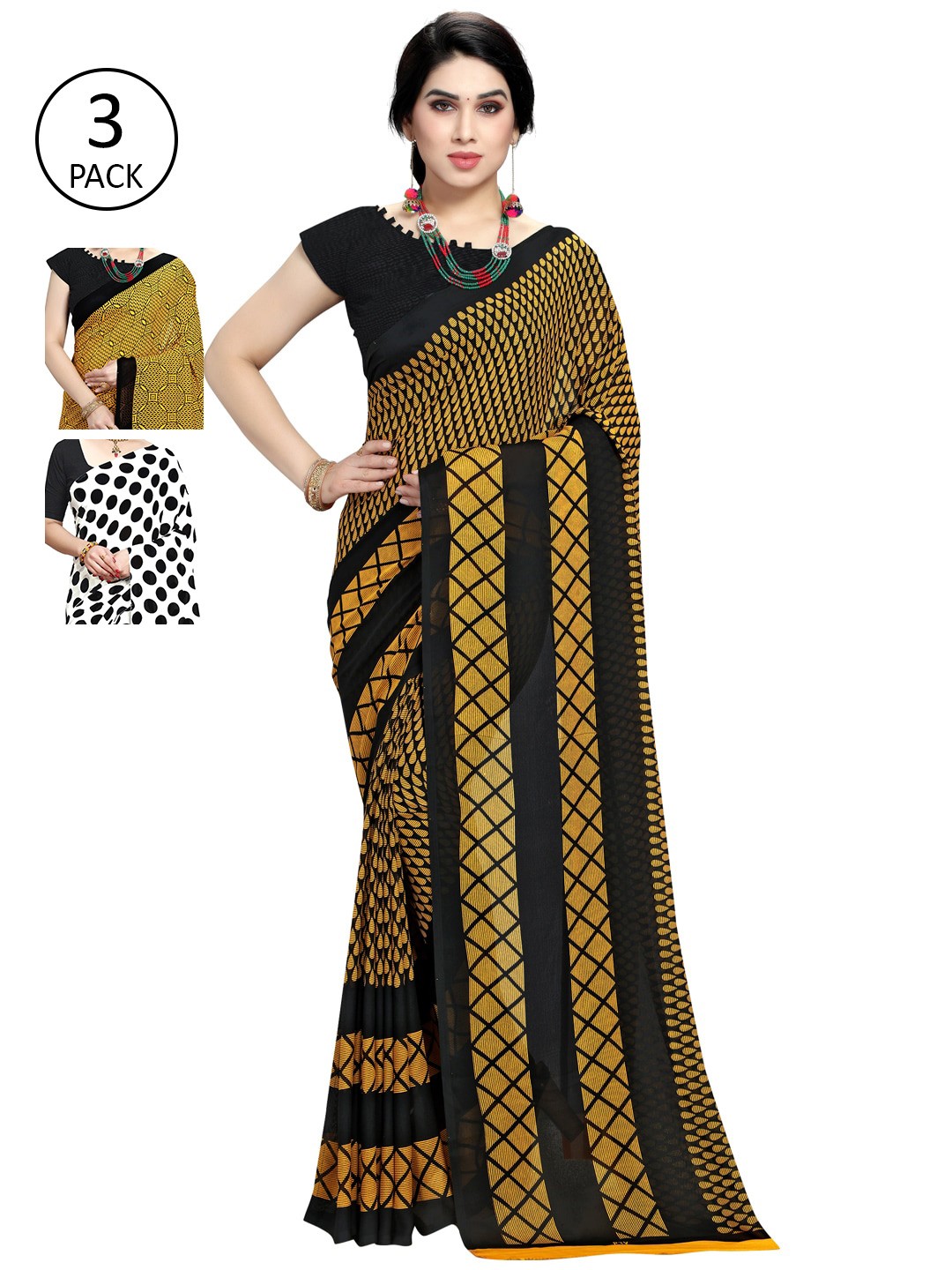 

KALINI Pack Of 3 Saree, White