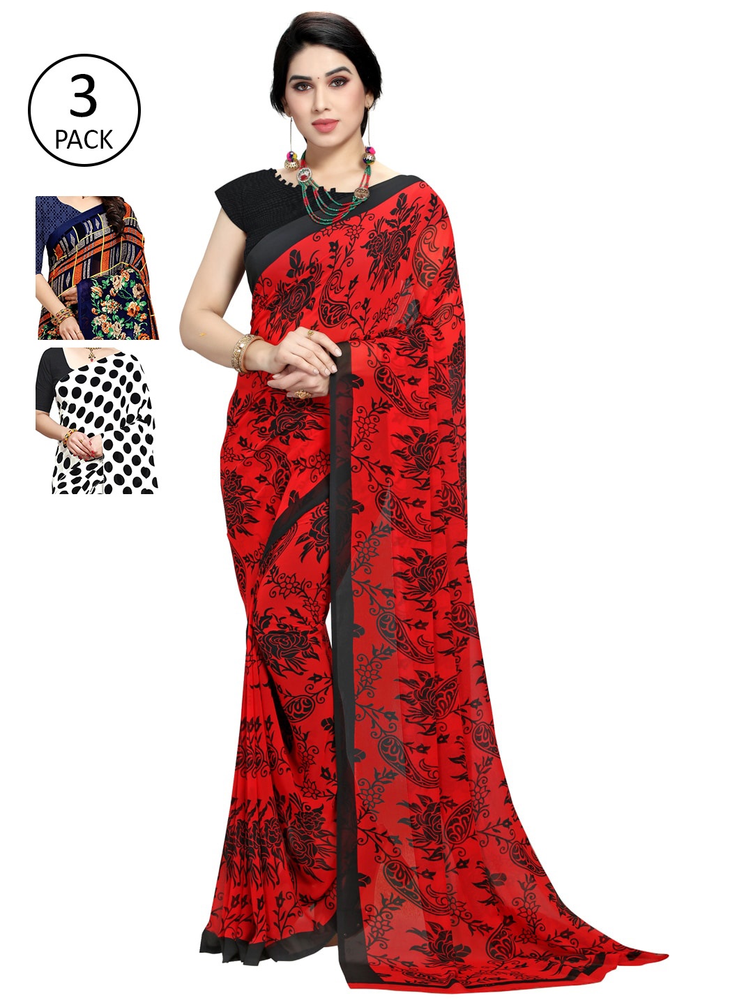 

KALINI Pack Of Three Printed Saree, White