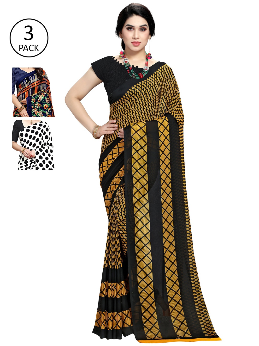 

KALINI Black & Navy Blue Saree