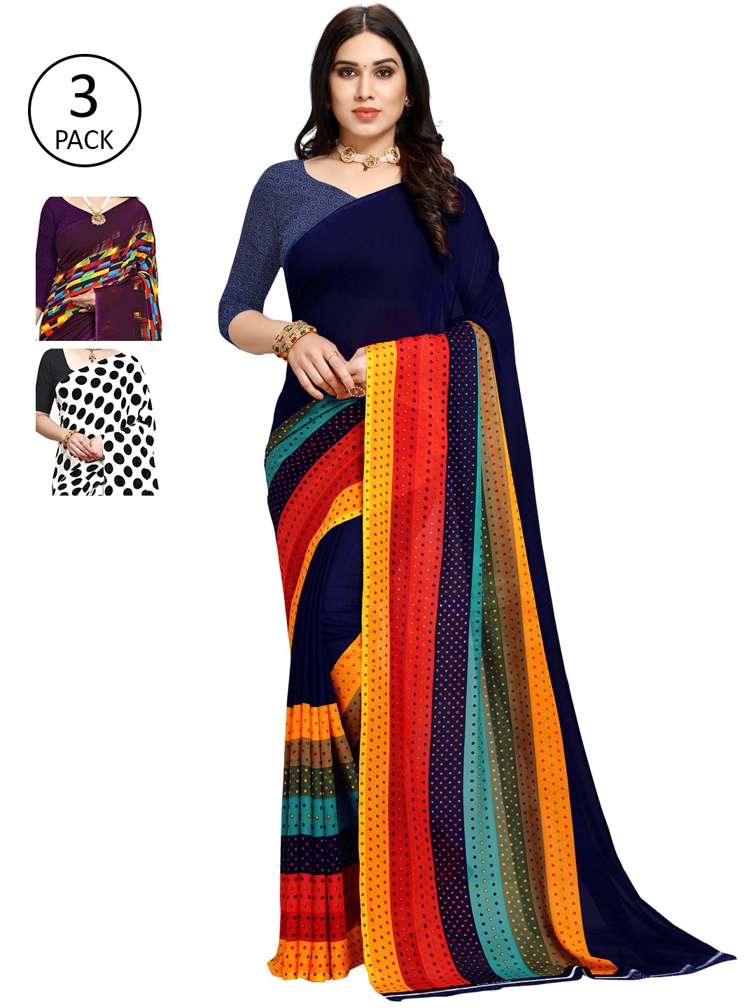

KALINI Pack of 3 Printed Sarees, Multi