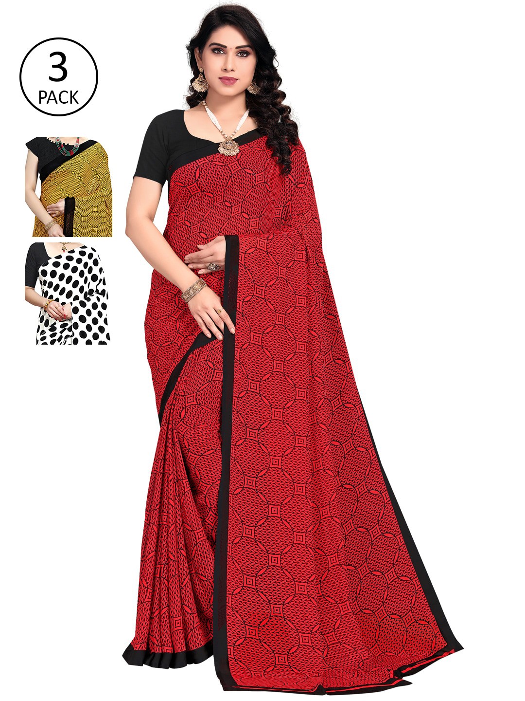 

KALINI Set Of 3 Multicoloured Poly Georgette Printed Sarees, Multi