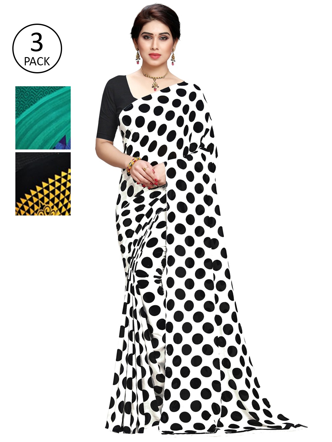 

KALINI Pack Of 3 Multicoloured Printed Sarees, White