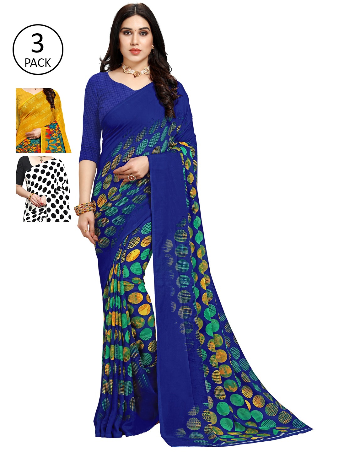 

KALINI Pack of 3 Printed Sarees, Multi