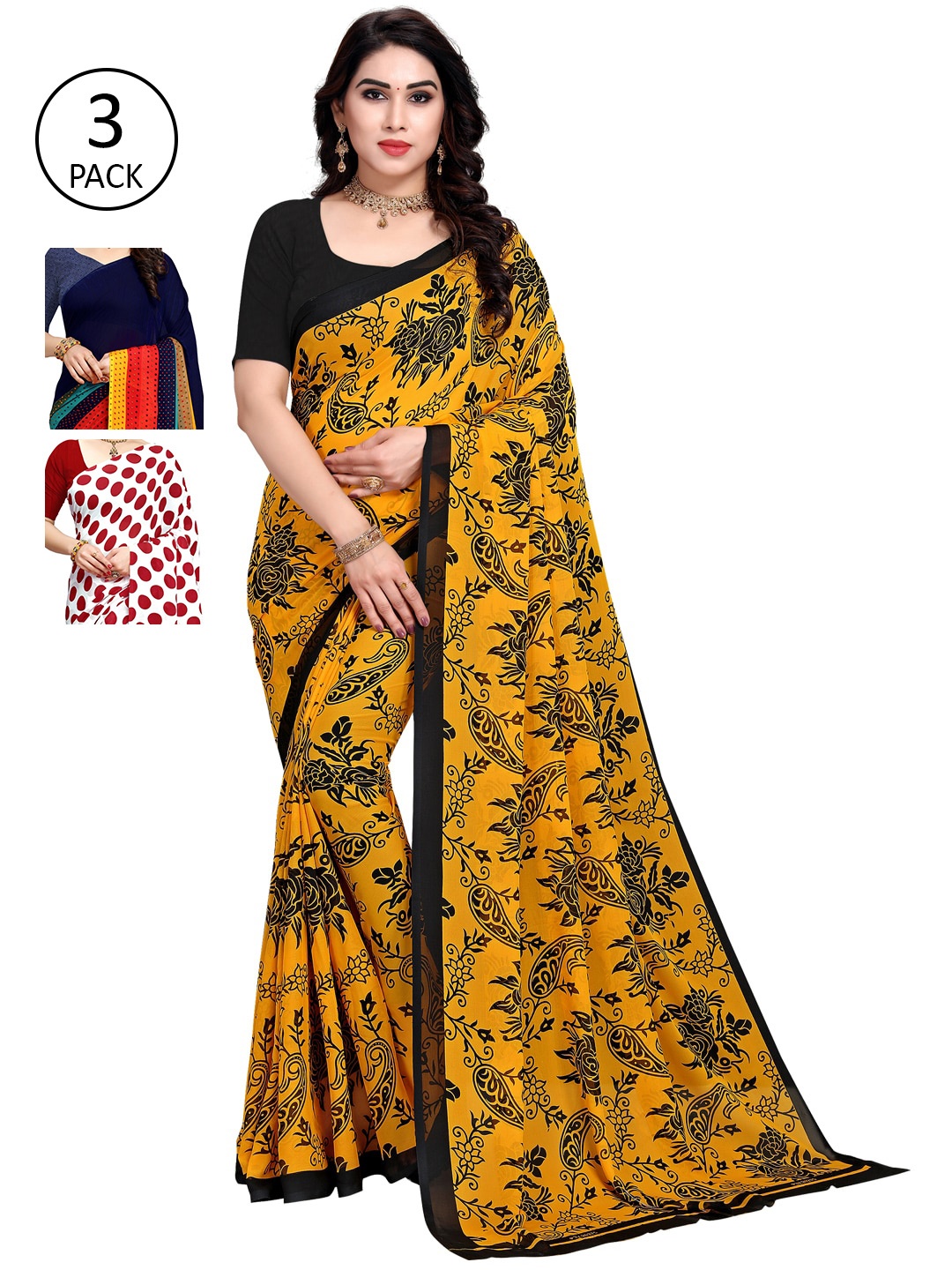 

KALINI Pack Of 3 Multicoloured Printed Sarees, Multi