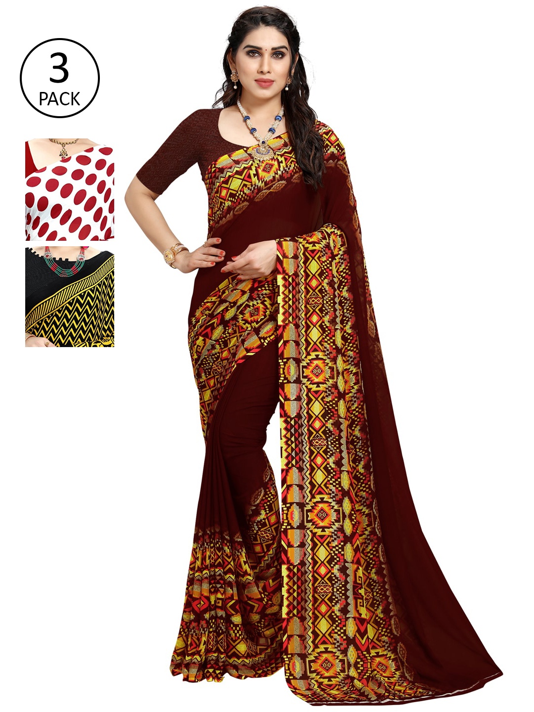 

KALINI Pack Of 3 Printed Saree, Maroon