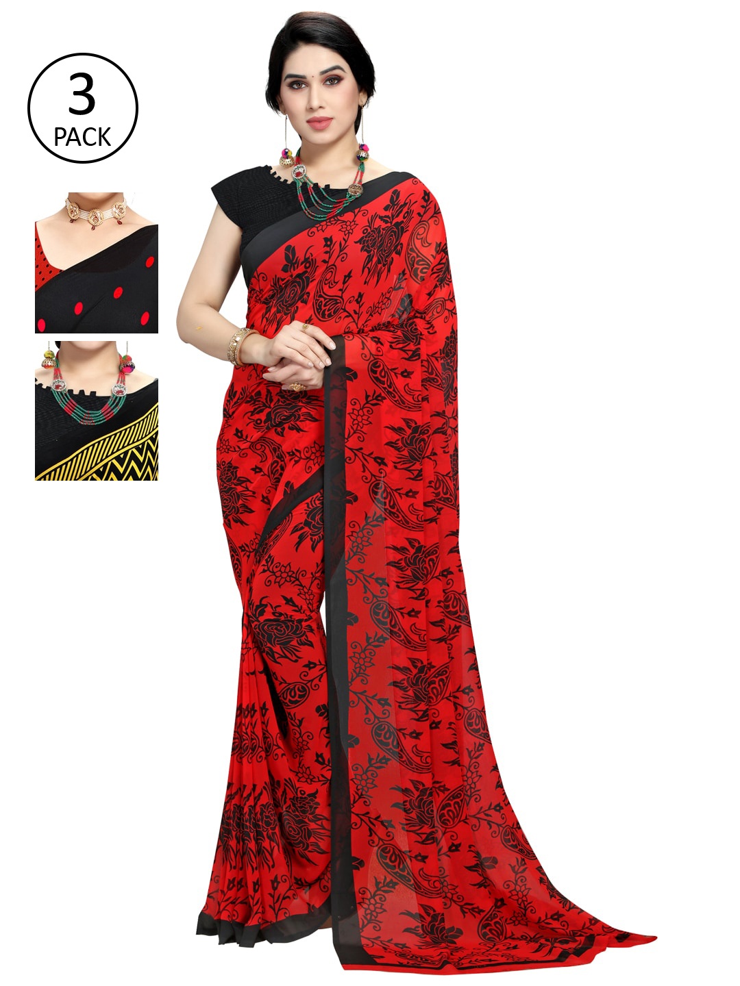 

KALINI Women Pack Of 3 Printed Sarees, Yellow