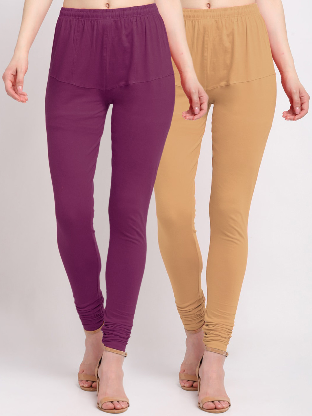

KLOTTHE Women Pack of 2 Purple & Brown Cotton Churidar-Length Leggings