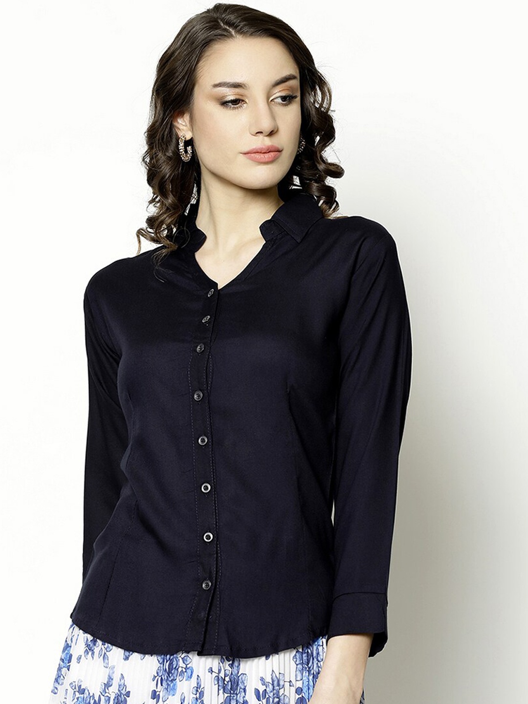 

V2 Value & Variety Women Navy Blue Casual Shirt