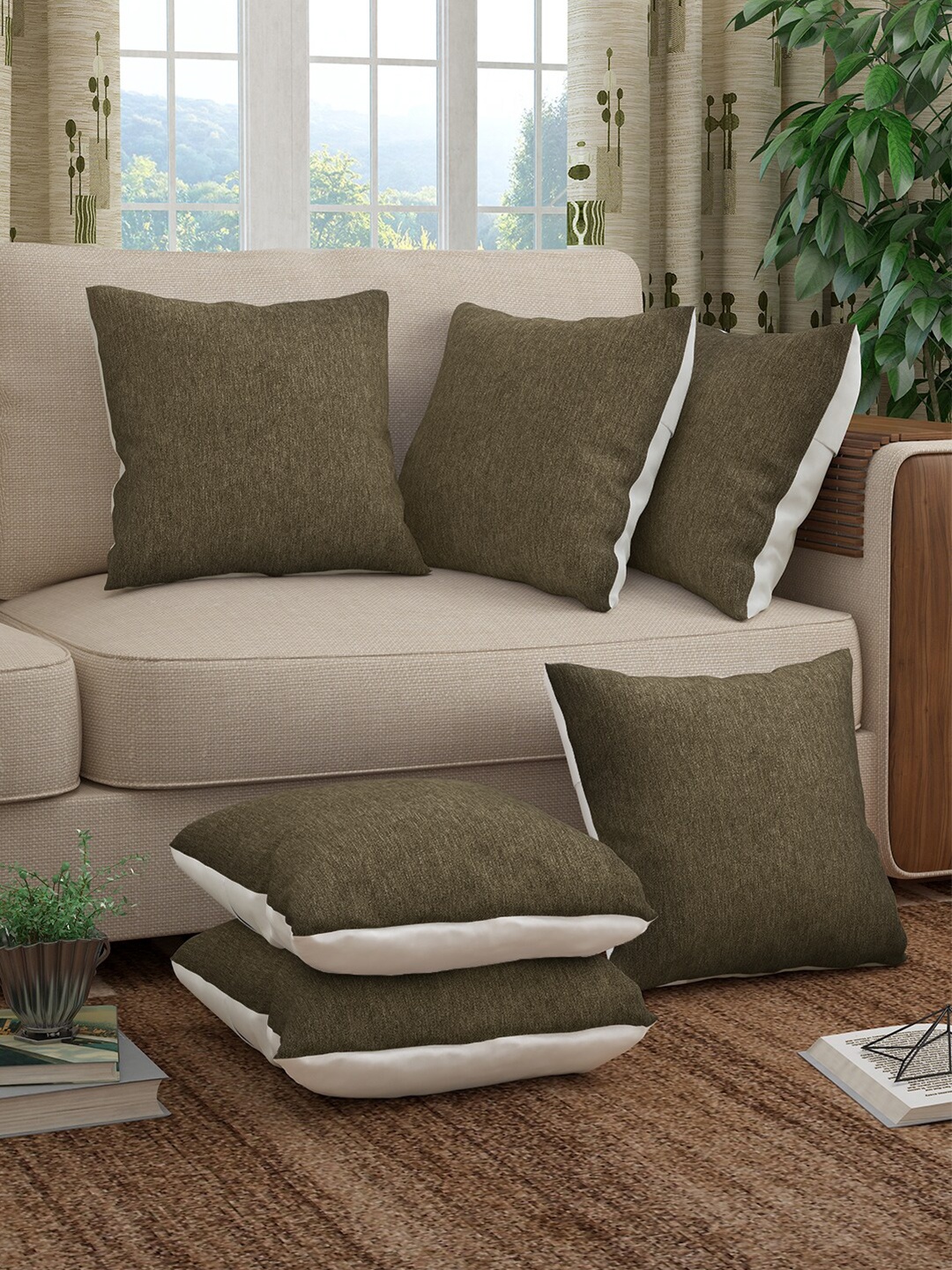 

Story@home Brown Set of 6 Square Cushion Covers