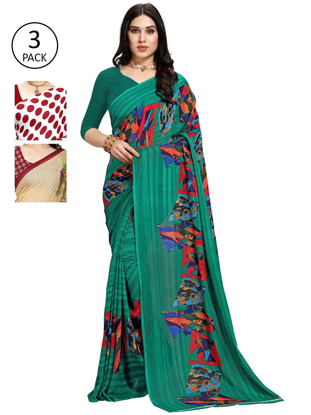 

KALINI Pack of 3 Printed Sarees, Multi